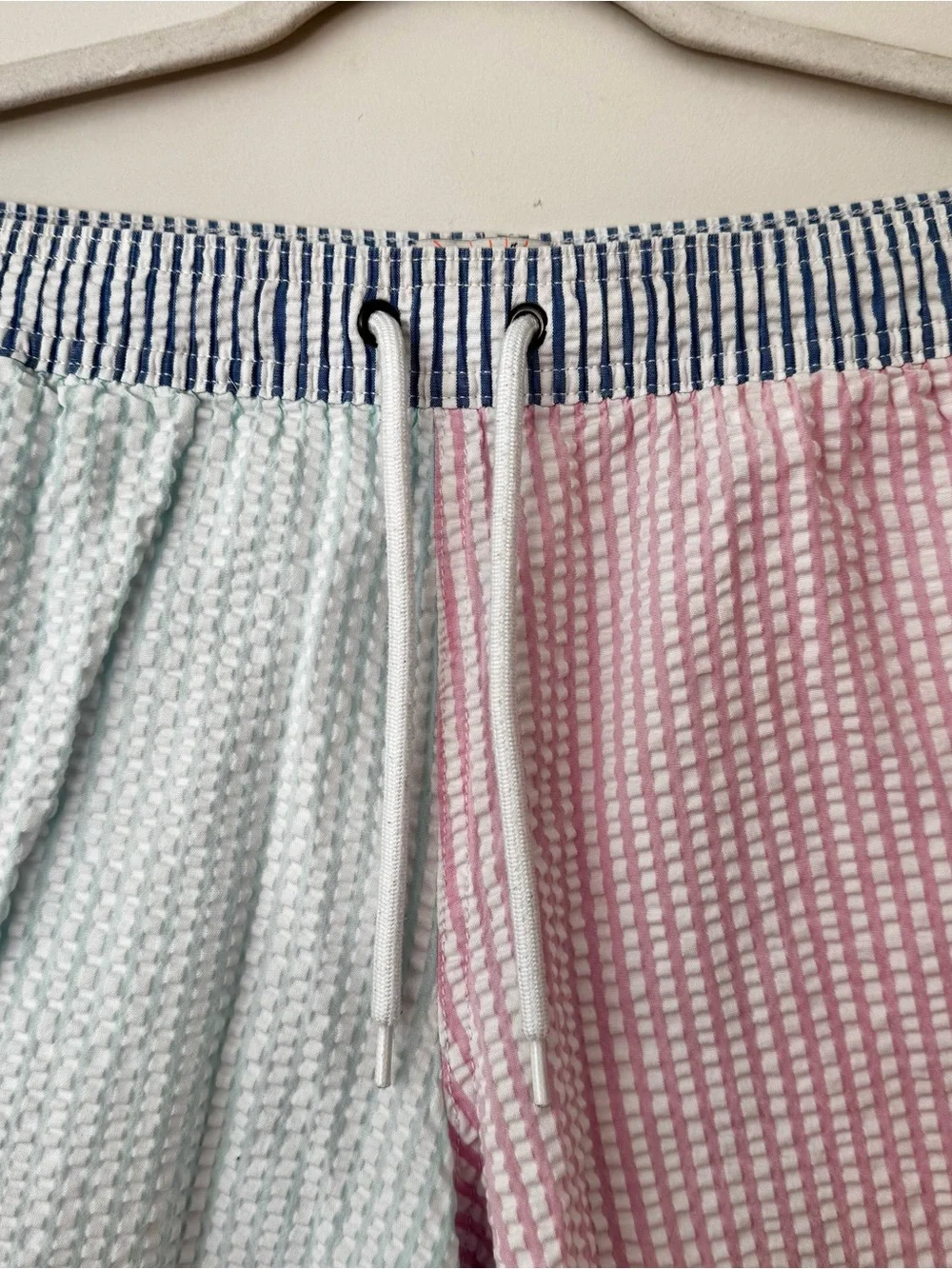 J. Crew Flex Swimwear Lined Swim Trunks, Pastel Seersucker Colorblock – Large